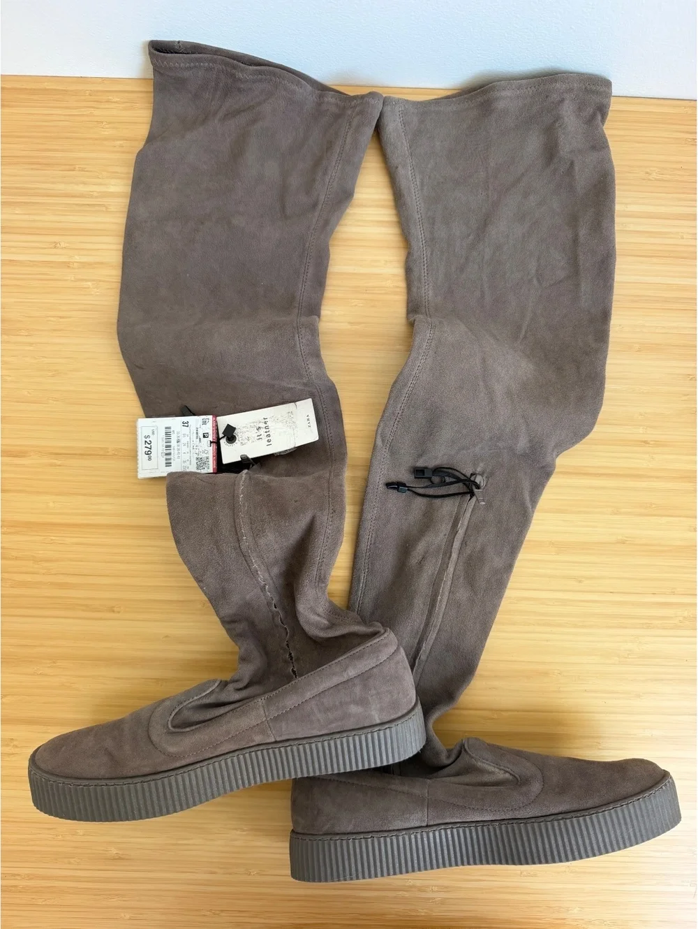 Zara Taupe Suede Leather Stretch Over-the-Knee Flat Boots EU 37 / US 6.5